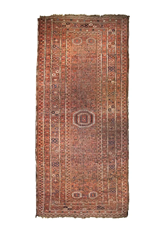 Oriental Rug Afghan Handmade Area Antique Traditional 7'10"x17'0" (8x17) Brown Red Geometric Bokhara Elephant Foot Design #A27323