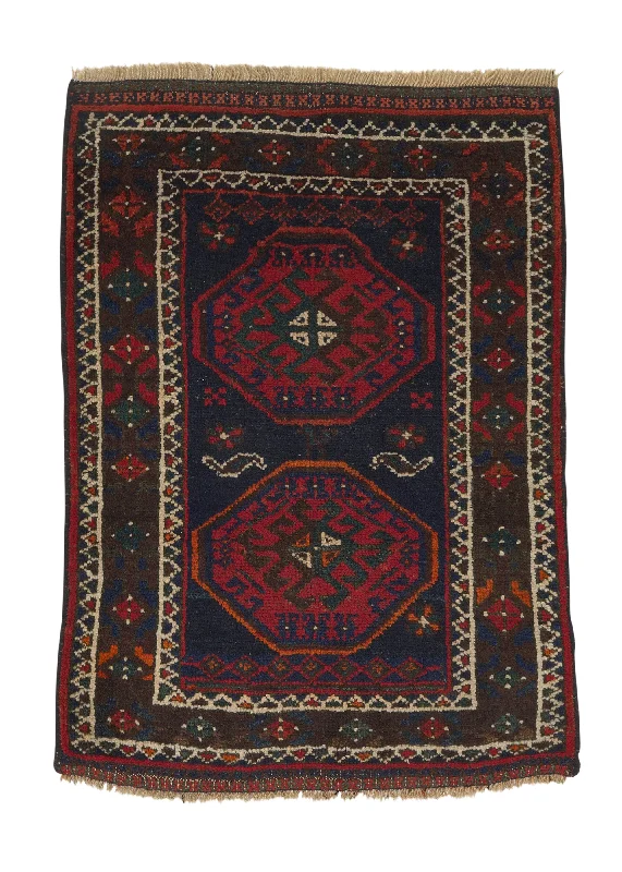 Oriental Rug Afghan Handmade Area Tribal 2'2"x3'1" (2x3) Blue Red Geometric Design #34221