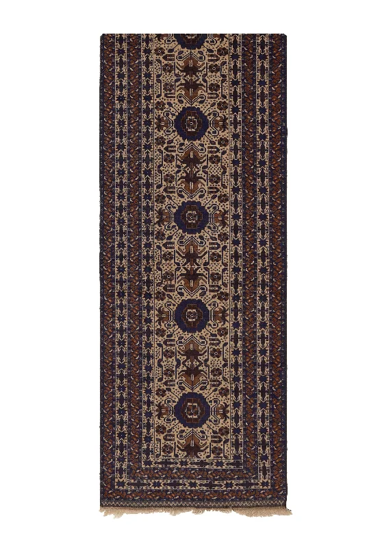 Oriental Rug Afghan Handmade Runner Tribal 2'9"x12'6" (3x13) Brown Blue Geometric Design #16019