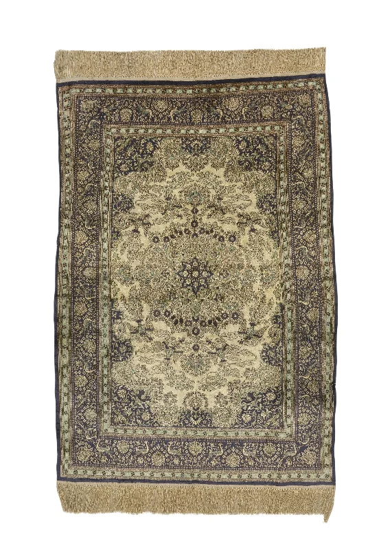 Oriental Rug Chinese Handmade Area Traditional 2'0"x3'0" (2x3) Black Whites/Beige Floral Design #32138