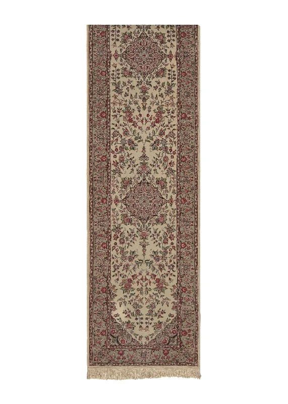 Oriental Rug Chinese Handmade Runner Traditional 2'7"x14'2" (3x14) Whites/Beige Floral Design #26652