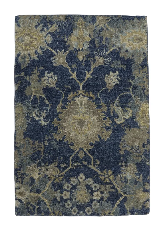 Oriental Rug Indian Handmade Area Sample Modern 2'0"x3'0" (2x3) Blue Oushak Design #35253