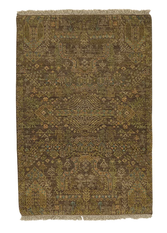 Oriental Rug Indian Handmade Area Sample Modern 2'0"x3'0" (2x3) Brown Geometric Design #33462