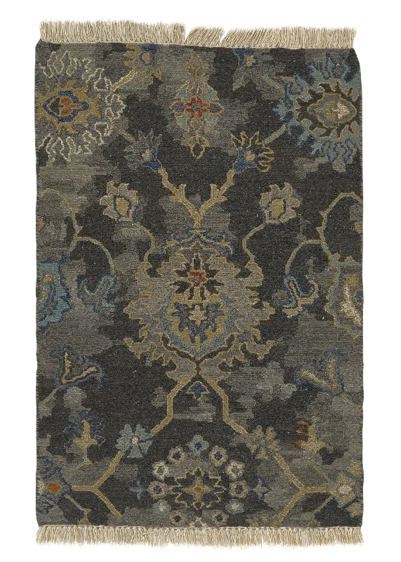 Oriental Rug Indian Handmade Area Sample Modern 2'0"x3'0" (2x3) Gray Blue Oushak Soumak Design #35242