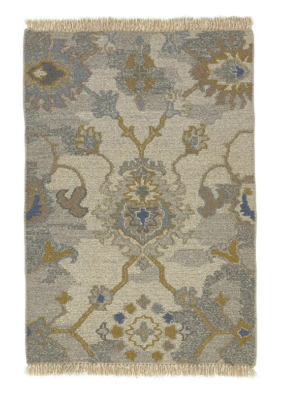 Oriental Rug Indian Handmade Area Sample Modern 2'0"x3'0" (2x3) Whites/Beige Blue Oushak Soumak Design #35252