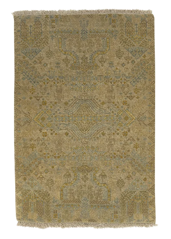 Oriental Rug Indian Handmade Area Sample Modern 2'0"x3'0" (2x3) Whites/Beige Geometric Design #33463