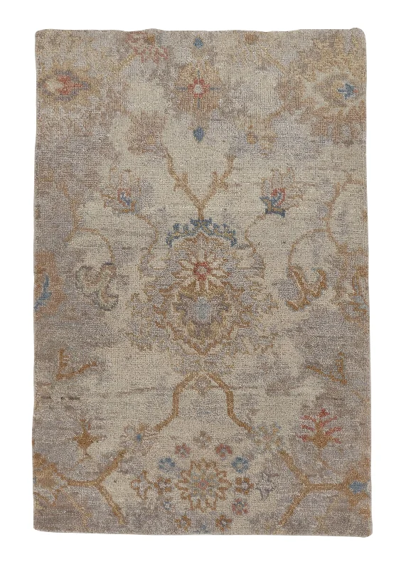 Oriental Rug Indian Handmade Area Sample Modern 2'0"x3'0" (2x3) Whites/Beige Oushak Erased Design #35262