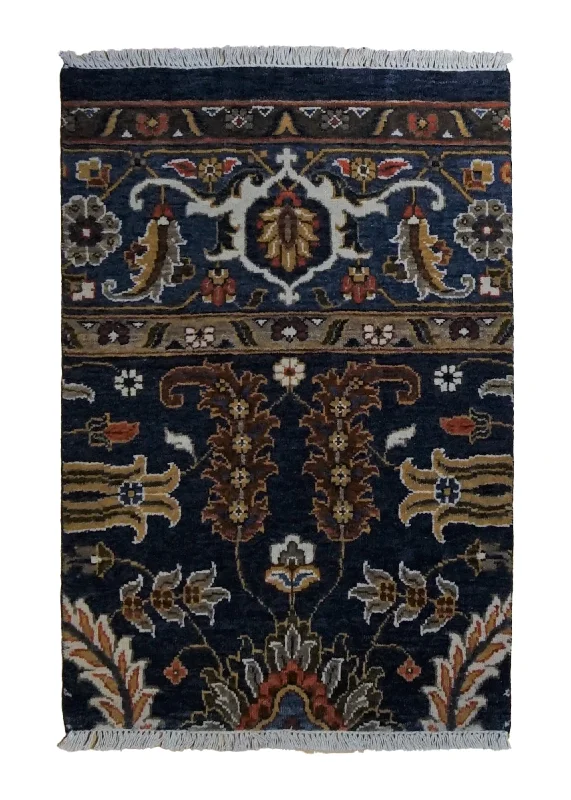 Oriental Rug Indian Handmade Area Transitional 2'1"x3'0" (2x3) Blue Floral Partition Design #A34845