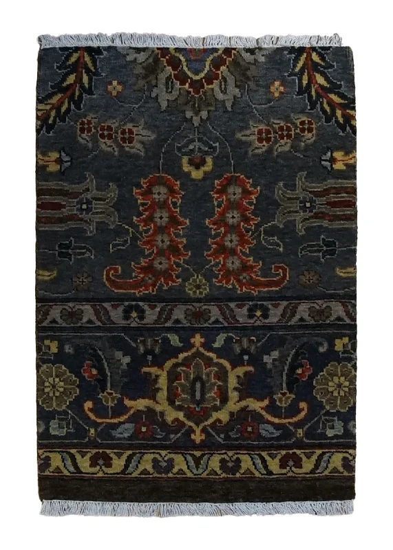 Oriental Rug Indian Handmade Area Transitional 2'1"x3'0" (2x3) Blue Floral Partition Design #A34846