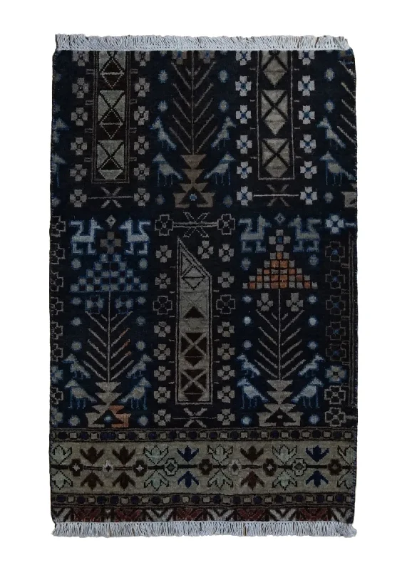 Oriental Rug Indian Handmade Area Transitional 1'11"x2'11" (2x3) Blue Geometric Design #A34849