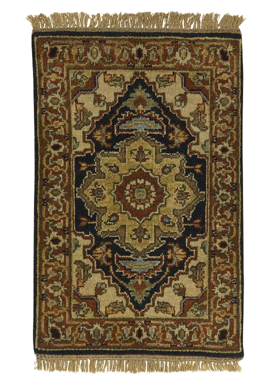 Oriental Rug Indian Handmade Area Transitional 2'0"x3'0" (2x3) Brown Yellow/Gold Black Oushak Design #35214