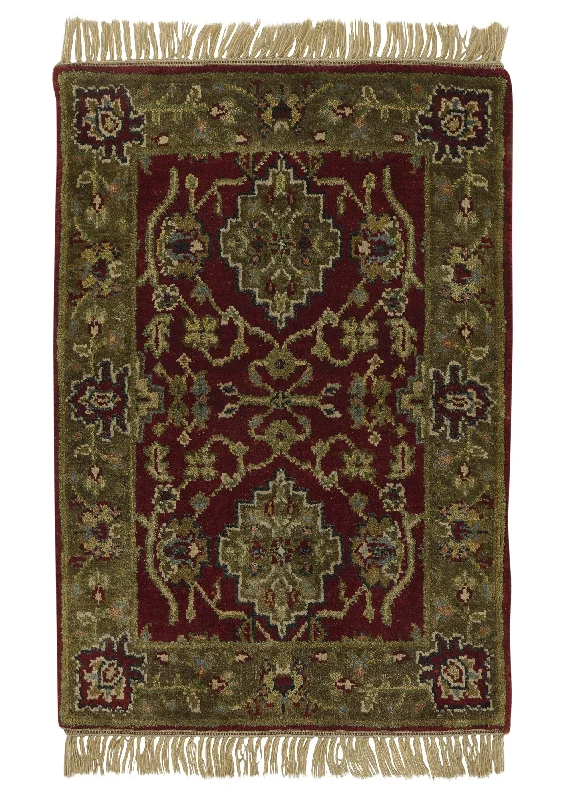 Oriental Rug Indian Handmade Area Transitional 2'0"x3'0" (2x3) Red Green Oushak Design #35216