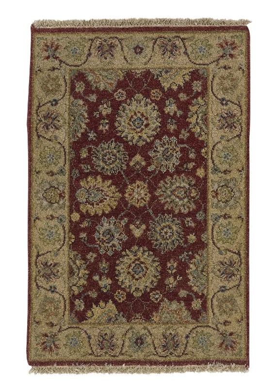 Oriental Rug Indian Handmade Area Transitional 2'0"x3'2" (2x3) Red Yellow/Gold Oushak Design #32548