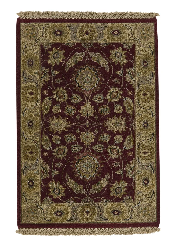 Oriental Rug Indian Handmade Area Transitional 2'0"x3'0" (2x3) Red Yellow/Gold Oushak Design #32976