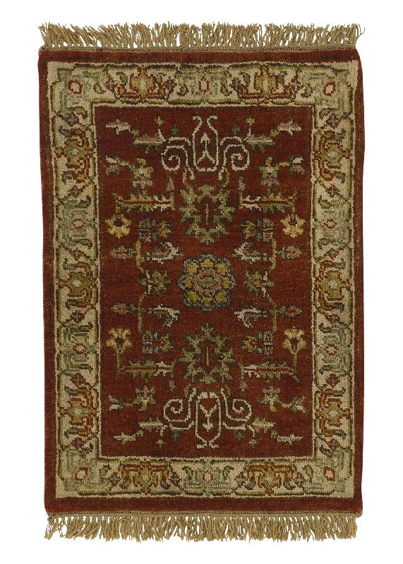 Oriental Rug Indian Handmade Area Transitional 2'0"x3'0" (2x3) Red Yellow/Gold Oushak Design #35217