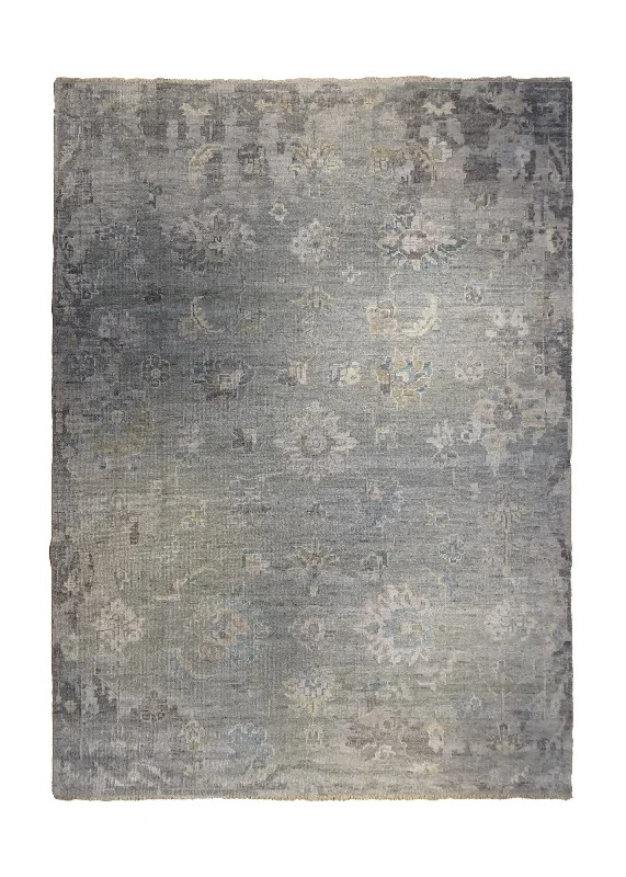 Oriental Rug Indian Handmade Area Transitional Neutral 8'10"x11'11" (9x12) Gray Floral Oushak Design #A34279