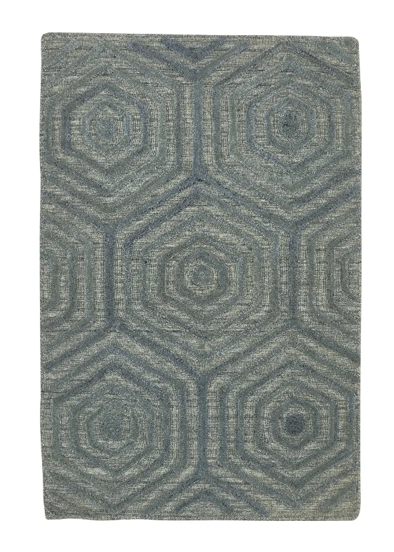 Oriental Rug Indian Handmade Area Sample Modern 2'0"x3'0" (2x3) Gray Green Geometric High Low Pile Design #35218