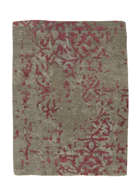 Oriental Rug Indian Handmade Area Sample Modern 2'0"x3'0" (2x3) Gray Red Pink Abstract Design #35067