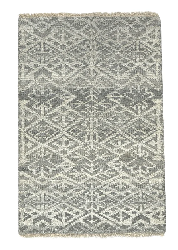 Oriental Rug Indian Handmade Area Sample Modern 2'0"x3'0" (2x3) Gray Whites/Beige Geometric Design #35257