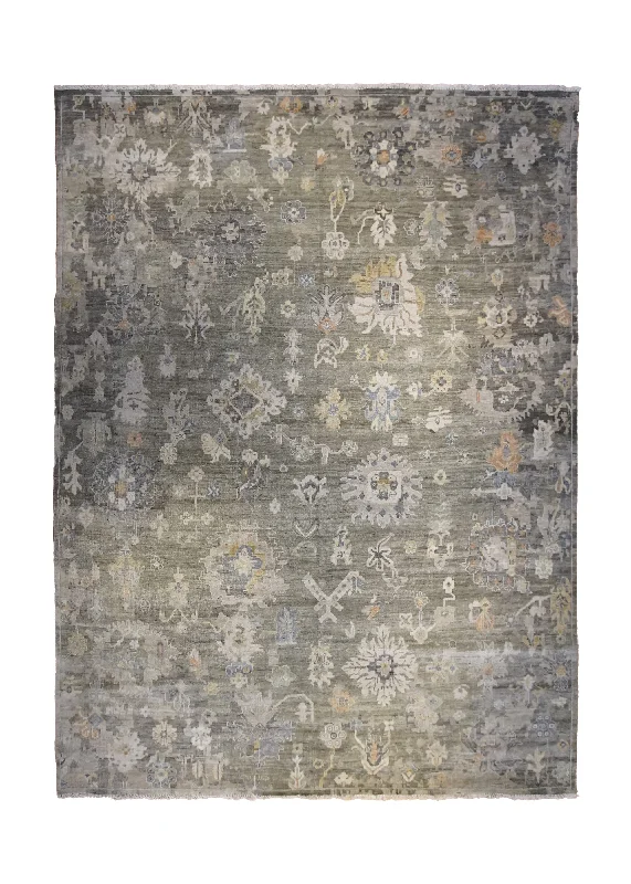 Oriental Rug Indian Handmade Area Transitional Neutral 10'2"x13'9" (10x14) Whites/Beige Gray Floral Oushak Design #A34891