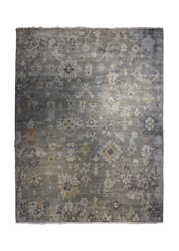 Oriental Rug Indian Handmade Area Transitional Neutral 9'2"x11'11" (9x12) Gray Yellow/Gold Floral Oushak Design #A34328