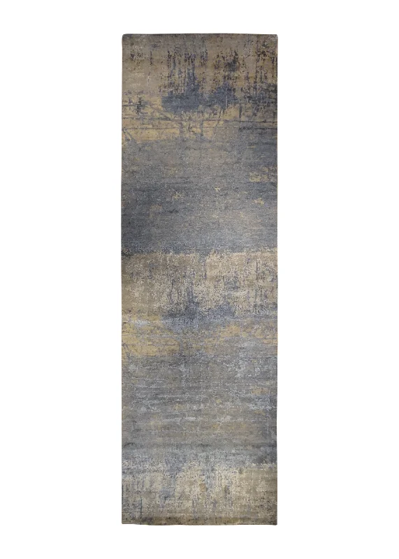 Oriental Rug Indian Handmade Runner Modern Neutral 6'0"x19'11" (6x20) Whites/Beige Gray Abstract Splatter Design #A34858