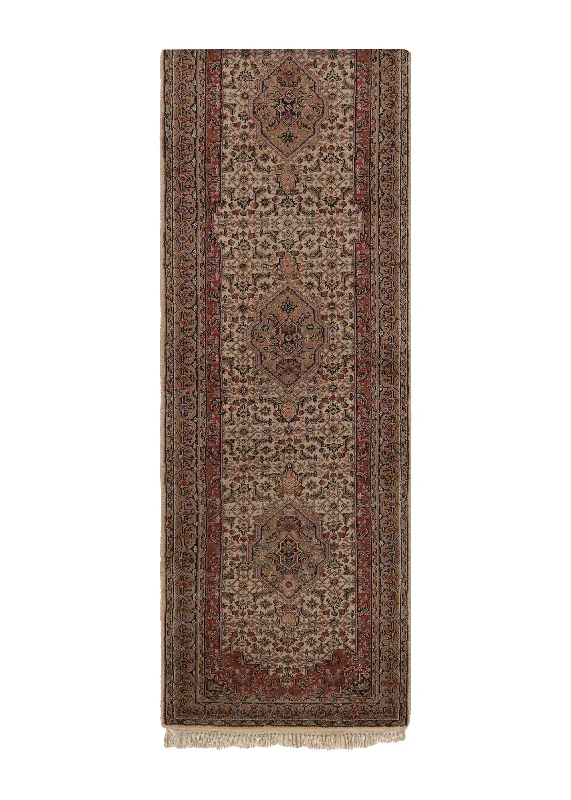 Oriental Rug Indian Handmade Runner Traditional 2'8"x13'0" (3x13) Whites/Beige Herati Design #36030