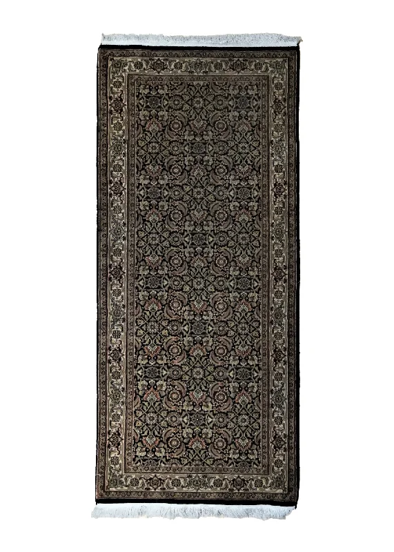 Oriental Rug Indian Handmade Runner Traditional 2'8"x6'1" (3x6) Black Green Herati Design #A34647