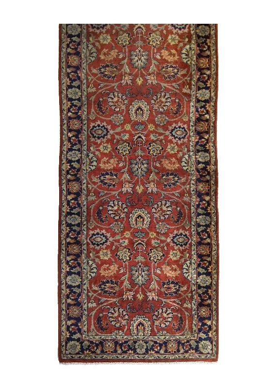 Oriental Rug Indian Handmade Runner Traditional 2'7"x7'11" (3x8) Red Blue Floral Bhadohi Design #A34648