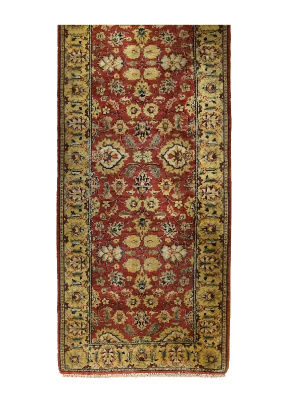 Oriental Rug Indian Handmade Runner Traditional 3'0"x7'8" (3x8) Red Yellow/Gold Floral Design #A34649