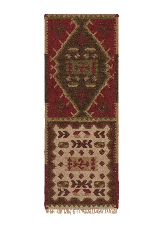 Oriental Rug Indian Handmade Runner Tribal 2'6"x10'0" (3x10) Multi-color Dhurrie Geometric Design #32682