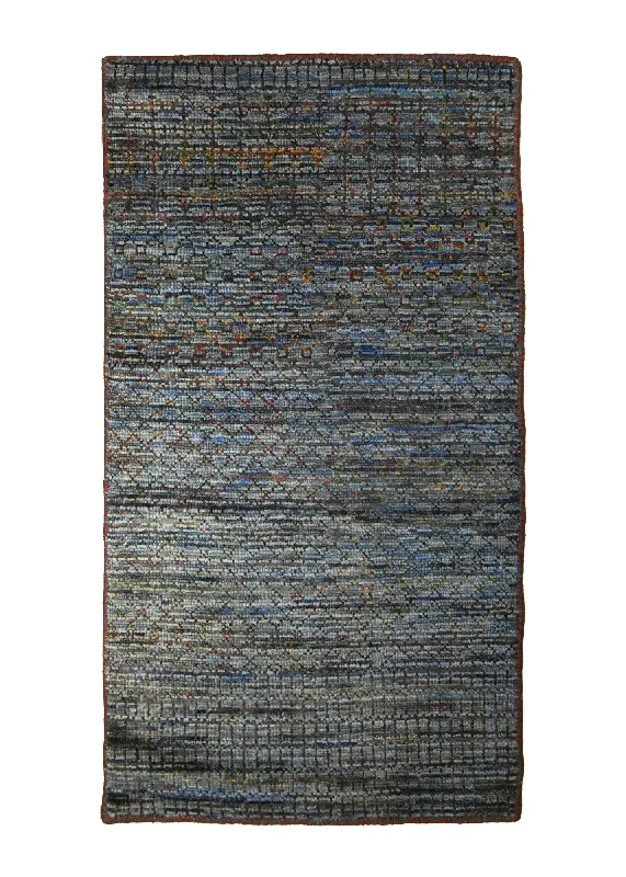 Oriental Rug Indian Handmade Area Modern 2'9"x4'9" (3x5) Blue Gray Geometric Stripes Design #A34446