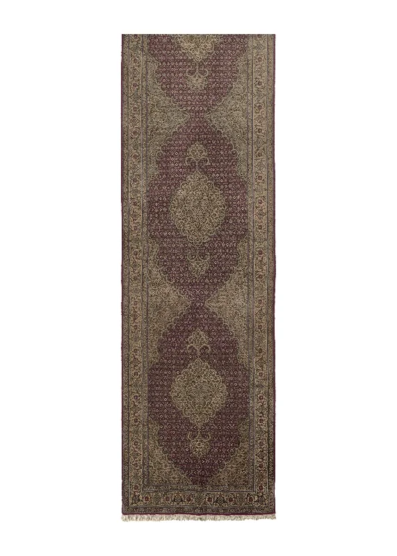 Oriental Rug Indian Handmade Runner Traditional 2'8"x13'3" (3x13) Red Whites/Beige Mahi Fish Tabriz Design #36039