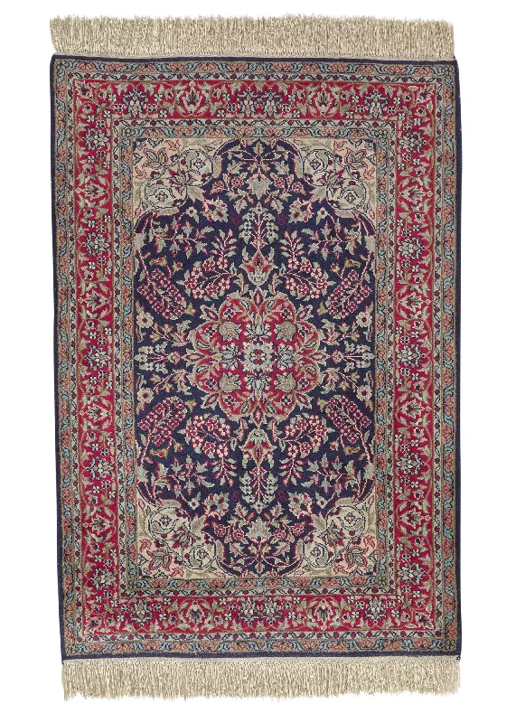 Oriental Rug Kashmiri Handmade Area Traditional 2'0"x3'1" (2x3) Red Blue Floral Design #33490