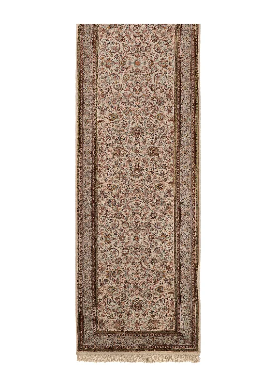 Oriental Rug Kashmiri Handmade Runner Traditional 3'0"x9'9" (3x10) Whites/Beige Floral Design #35139