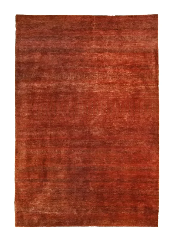 Oriental Rug Pakistani Handmade Area Modern Transitional 6'0"x8'11" (6x9) Red Stripes Open Gabbeh Design #A35113