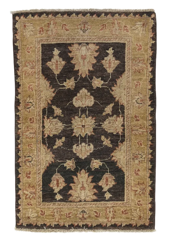 Oriental Rug Pakistani Handmade Area Transitional 2'1"x3'3" (2x3) Black Brown Yellow/Gold Oushak Design #30322