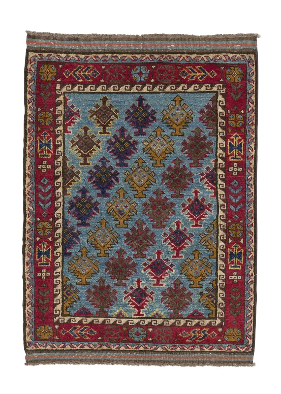 Oriental Rug Pakistani Handmade Area Transitional 2'3"x3'2" (2x3) Blue Red Geometric Design #35336