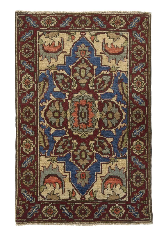 Oriental Rug Pakistani Handmade Area Transitional 2'2"x3'5" (2x3) Red Green Blue Heriz Design #35340