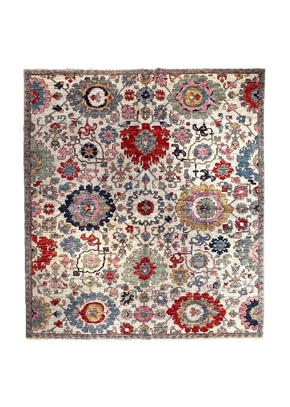 Oriental Rug Pakistani Handmade Area Transitional 8'1"x10'2" (8x10) Whites/Beige Red Pink Heriz Design #A35146