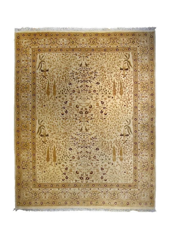 Oriental Rug Pakistani Handmade Area Transitional Neutral 8'2"x10'3" (8x10) Whites/Beige Yellow/Gold Tree of Life Design #A35104