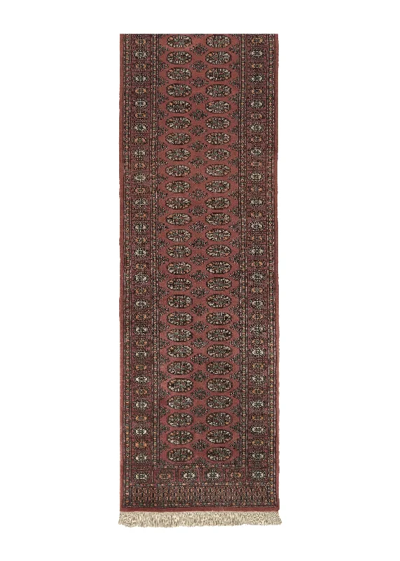 Oriental Rug Pakistani Handmade Runner Tribal 2'8"x10'0" (3x10) Pink Bokhara Elephant Foot Design #18753