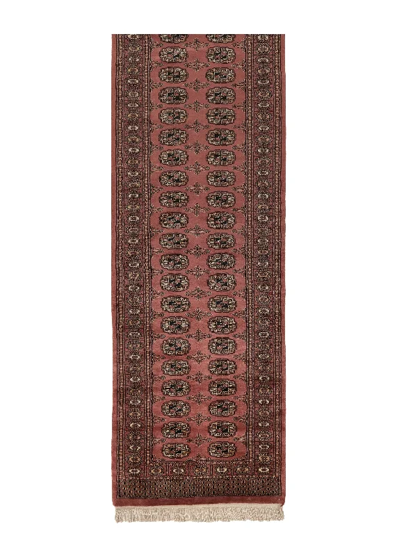 Oriental Rug Pakistani Handmade Runner Tribal 2'8"x12'1" (3x12) Pink Bokhara Elephant Foot Design #16761