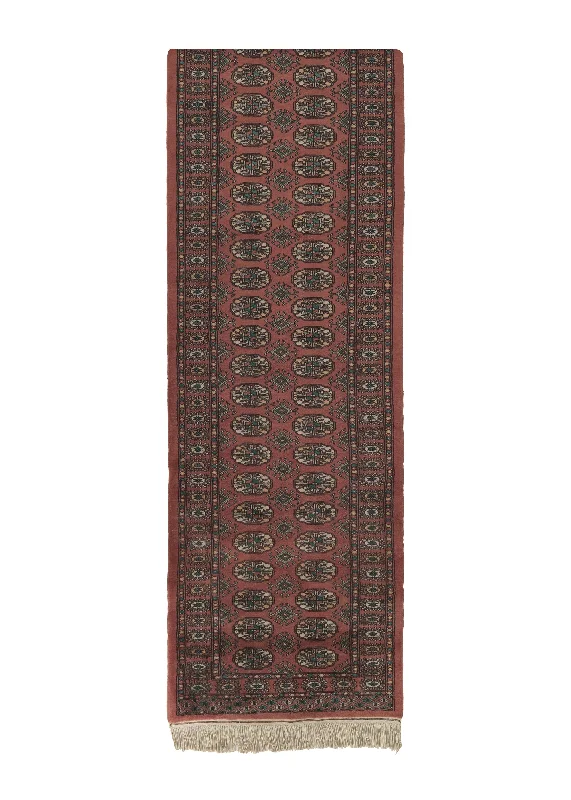 Oriental Rug Pakistani Handmade Runner Tribal 2'7"x12'0" (3x12) Pink Bokhara Elephant Foot Design #18751