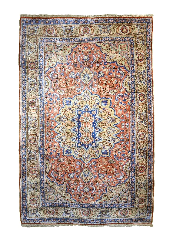 Oriental Rug Turkish Handmade Area Traditional 2'6"x3'10" (3x4) Blue Red Yellow/Gold Geometric Design #A35124