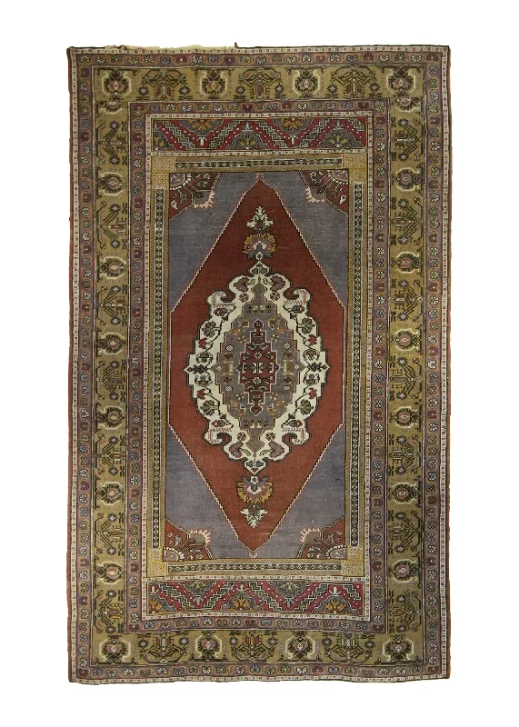 Oriental Rug Turkish Handmade Area Antique Traditional 5'7"x9'1" (6x9) Red Green Geometric Open Field Design #A35153