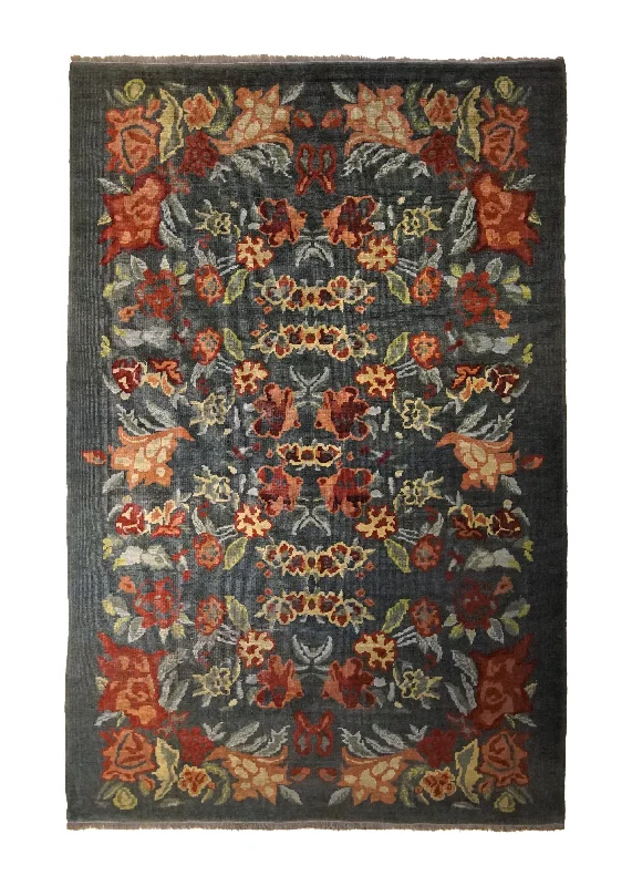 Oriental Rug Turkish Handmade Area Transitional 6'0"x9'0" (6x9) Gray Red Floral Design #A34671