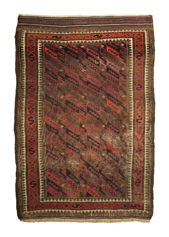 Persian Rug Baloch Handmade Area Antique Tribal 2'11"x4'0" (3x4) Red Geometric Vintage Design #A35128