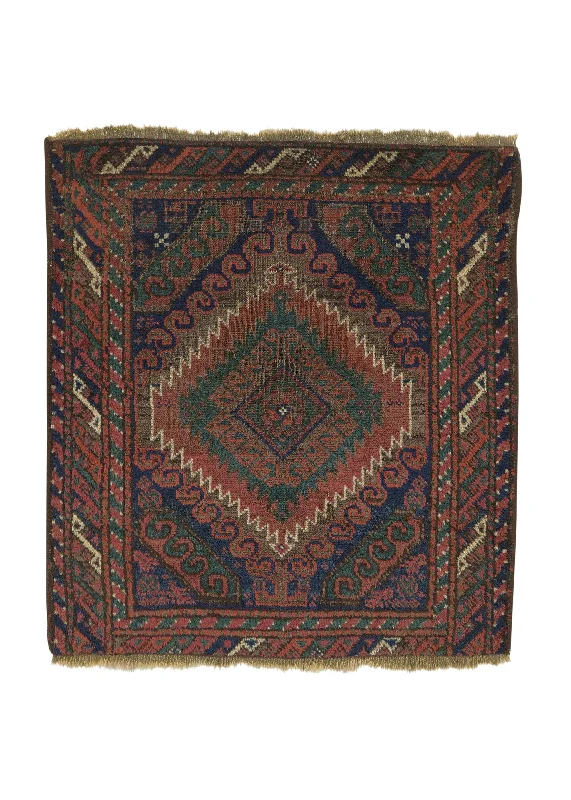 Persian Rug Baloch Handmade Area Tribal Antique 2'3"x2'6" (2x3) Brown Orange Green Geometric Design #34145