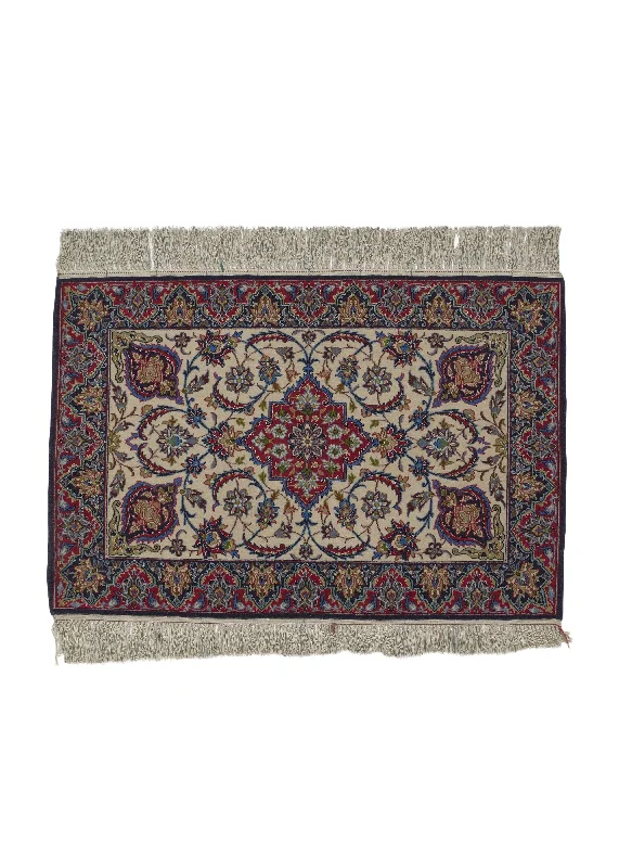 Persian Rug Isfahan Handmade Area Traditional 2'2"x3'4" (2x3) Whites/Beige Red Floral Design #17551